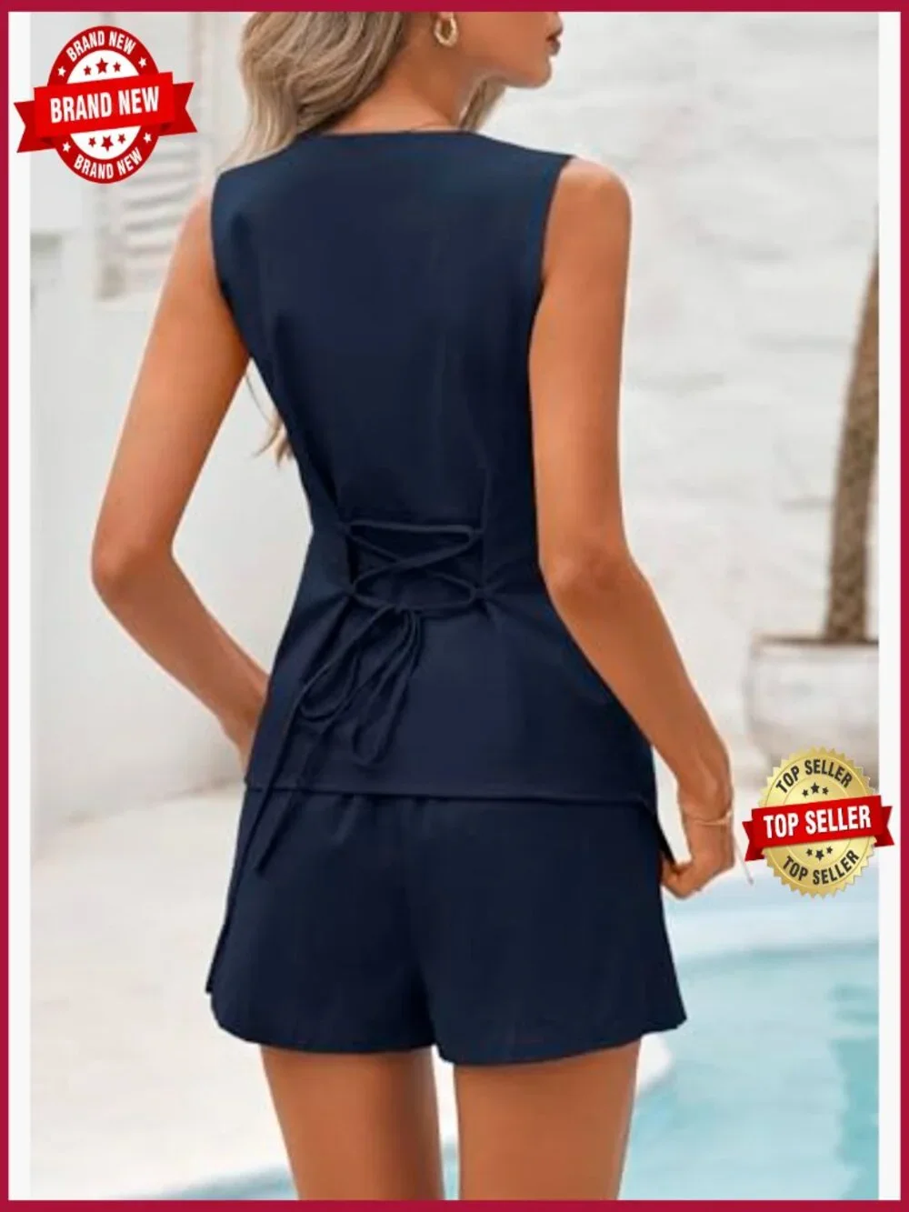 Linen 2 Piece Set Summer Matching Outfit Sleeveless Vest and Shorts